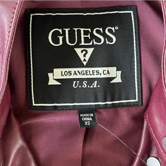 New Guess Fiammetta Faux Leather Moto Jacket Mystic Wine Size XS - Picture 7 of 16
